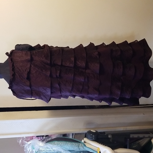 Sleeveless eggplant/plum ruffled dress with jeweled neckline - Picture 2 of 13